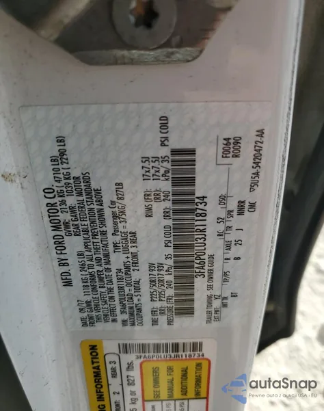 2018 Ford Fusion Se Hybrid z USA, uszkodzony, nr VIN 3FA6P0LU3JR118734